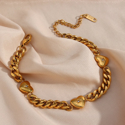 Heart Cuban Chain Bracelet