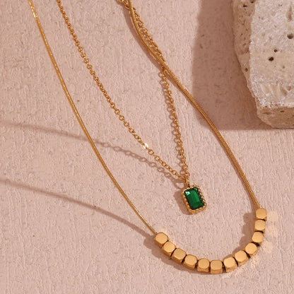 Emerald Glow Double-Layer Necklace