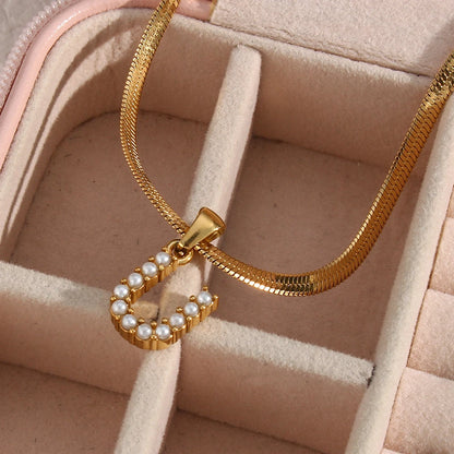 Pearl Initial Charm Herringbone Necklace