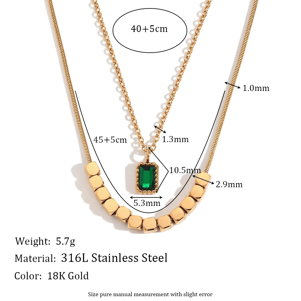 Emerald Glow Double-Layer Necklace
