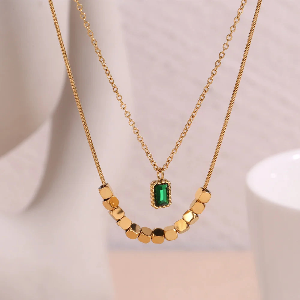 Emerald Glow Double-Layer Necklace