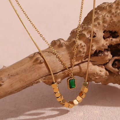 Emerald Glow Double-Layer Necklace