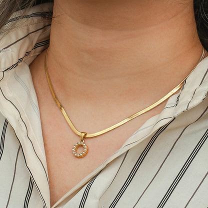 Pearl Initial Charm Herringbone Necklace