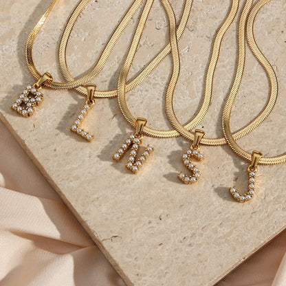 Pearl Initial Charm Herringbone Necklace