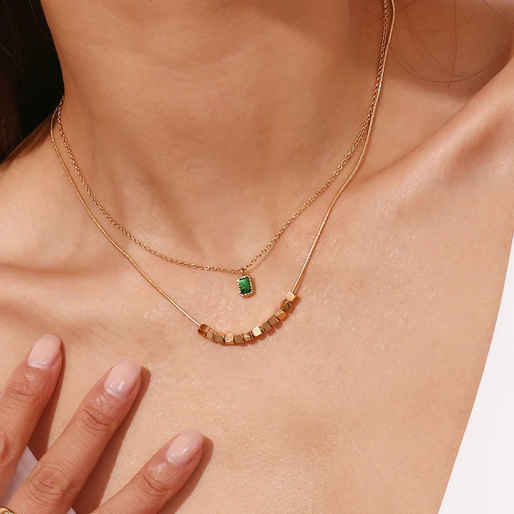 Emerald Glow Double-Layer Necklace