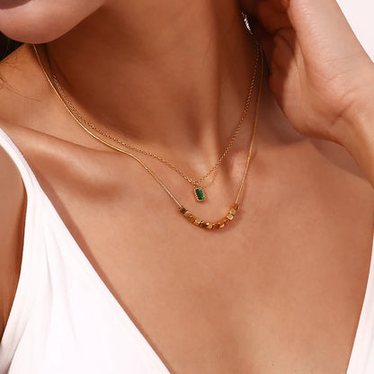 Emerald Glow Double-Layer Necklace